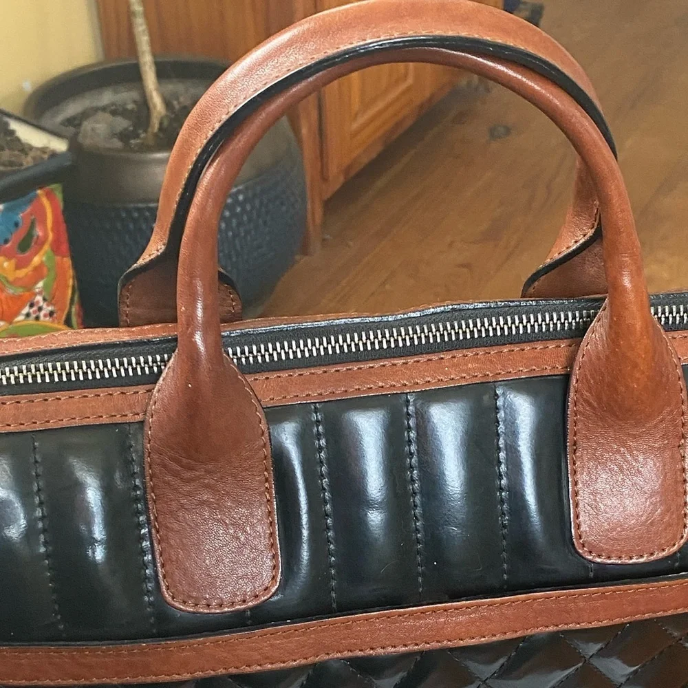 Black Quilted Handbag with Brown Leather Accents